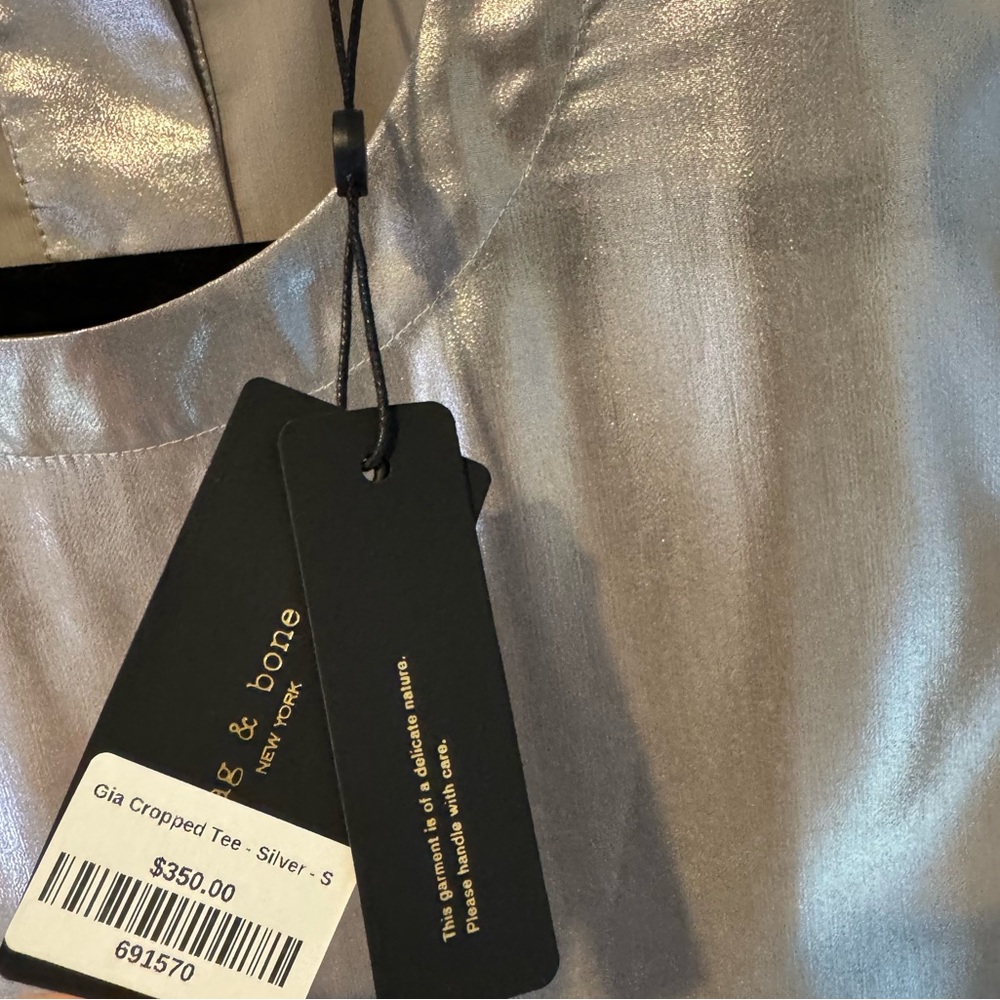 NWT rag & bone Gia Cropped Silver Metallic Tee | S - Picture 6 of 7
